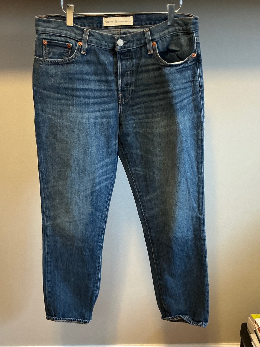 GAP Women's Relaxed Boyfriend Jeans in Dark Blue Wash